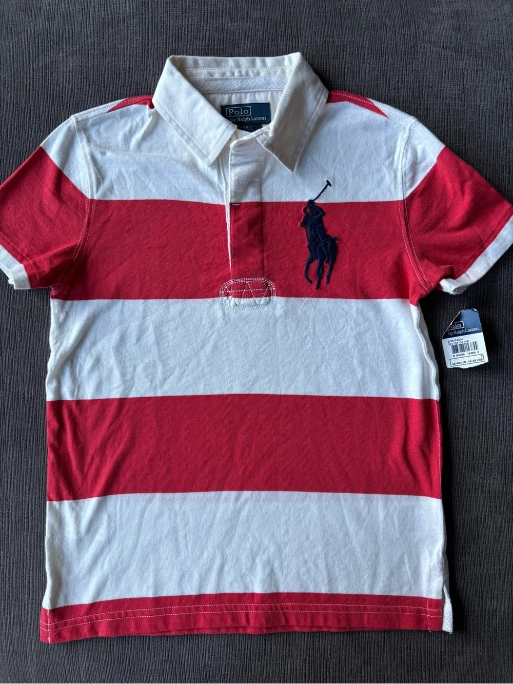 Polo Ralph Lauren Boys Striped Cotton Short-Sleeve Rugby Shirt - NWT Size 6